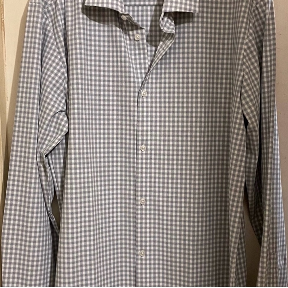 Mizzen + Main Shirt Mens XL Gray/White Check Plaid Long Sleeve Button Up Leeward